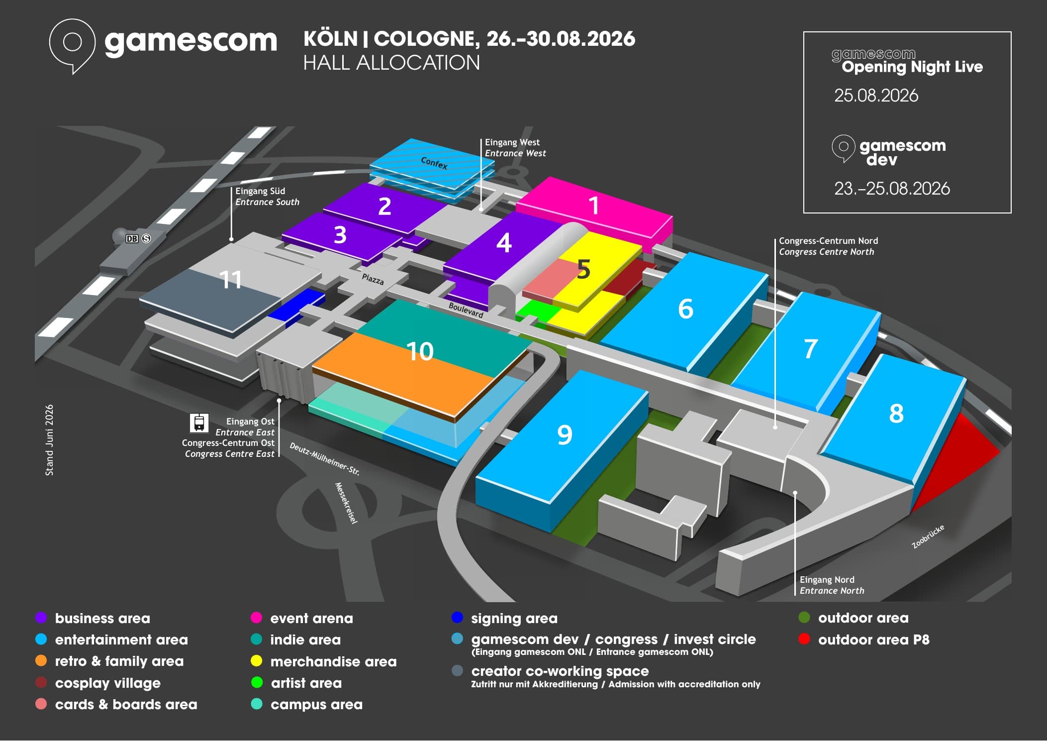 Official gamescom 2026 hall allocation showing Hall 10