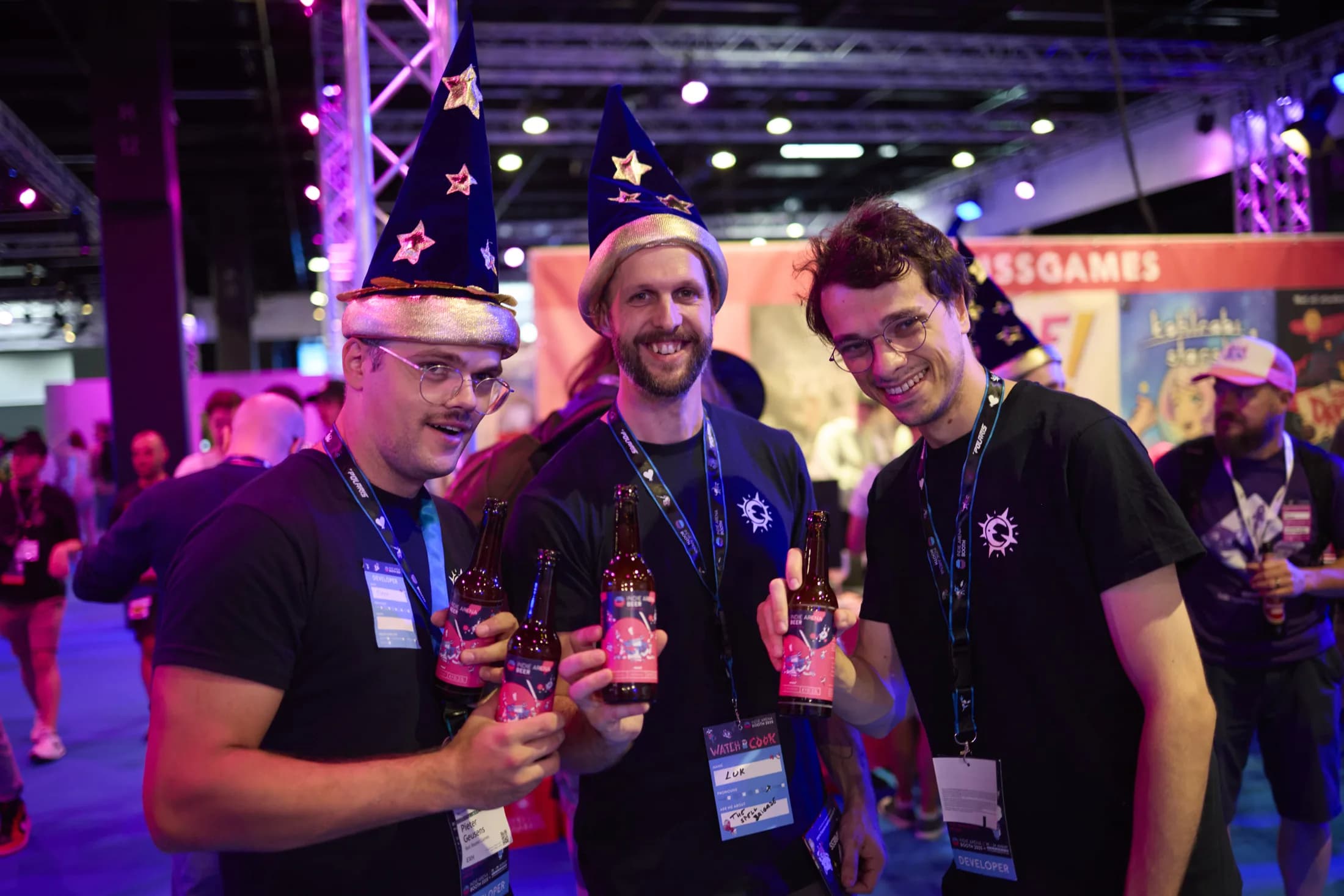 Guests wearing Indie Arena Booth hats at the 2025 reception